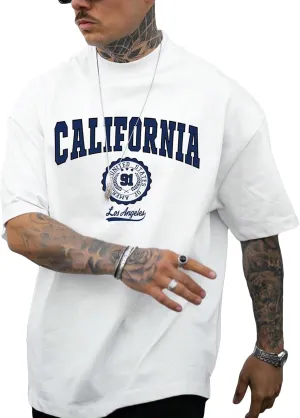 GORGLITTER Men's Letter Graphic Short Sleeve Crewneck T Shirt Casual Drop Shoulder Oversized Tee Top