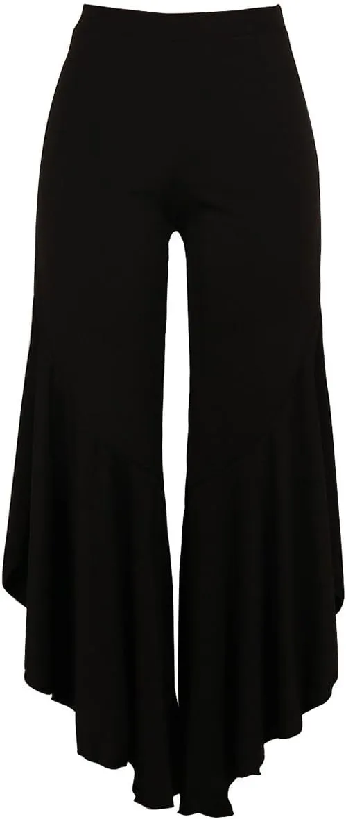 GUOLEZEEV Womens Elastic Waist Slit Flounce Flared Bottom Wide Leg Pants(5 Colors)