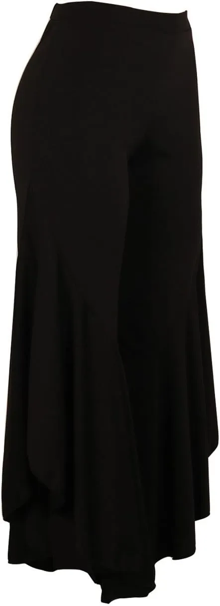 GUOLEZEEV Womens Elastic Waist Slit Flounce Flared Bottom Wide Leg Pants(5 Colors)