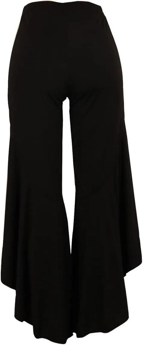 GUOLEZEEV Womens Elastic Waist Slit Flounce Flared Bottom Wide Leg Pants(5 Colors)