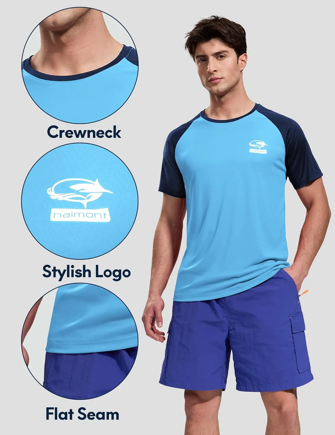 Haimont Men's UPF 50  Short Sleeve Rash Guard Fishing Shirts Quick Dry Workout Outdoor Tee Shirt