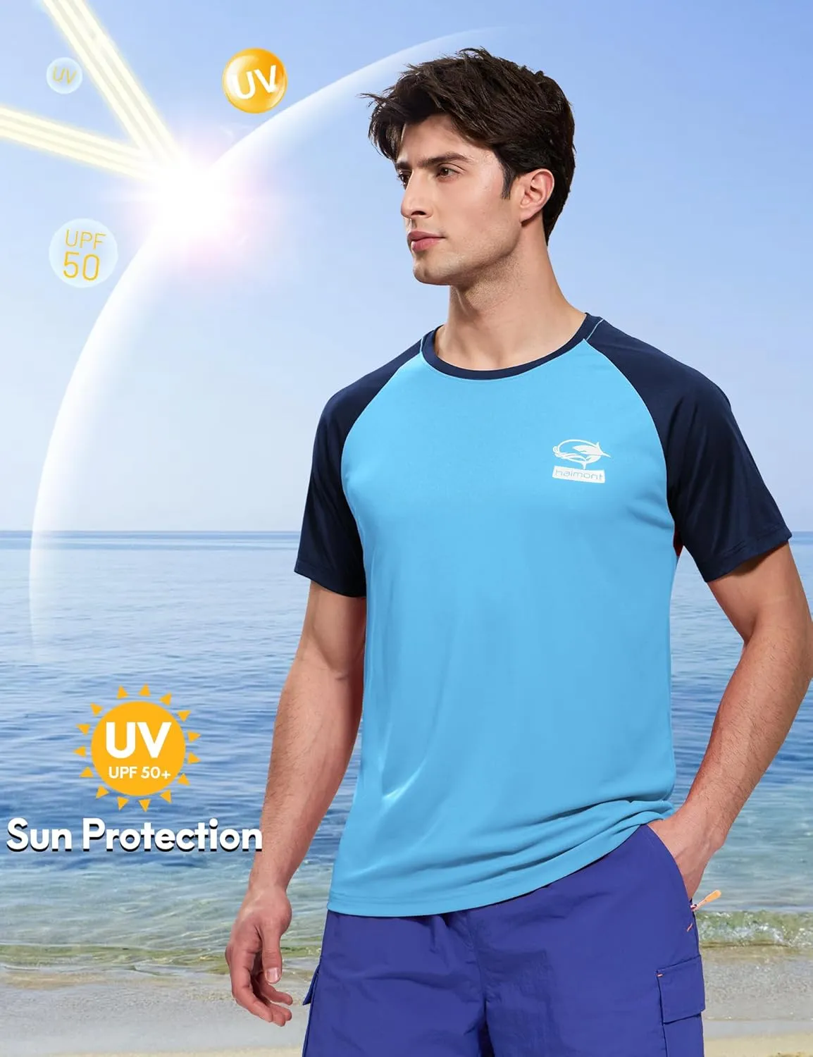 Haimont Men's UPF 50  Short Sleeve Rash Guard Fishing Shirts Quick Dry Workout Outdoor Tee Shirt