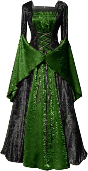 Halloween Costumes for Women Bell Sleeve Renaissance Dress Royal Court Ball Gowns Medieval Queen Victorian Costume