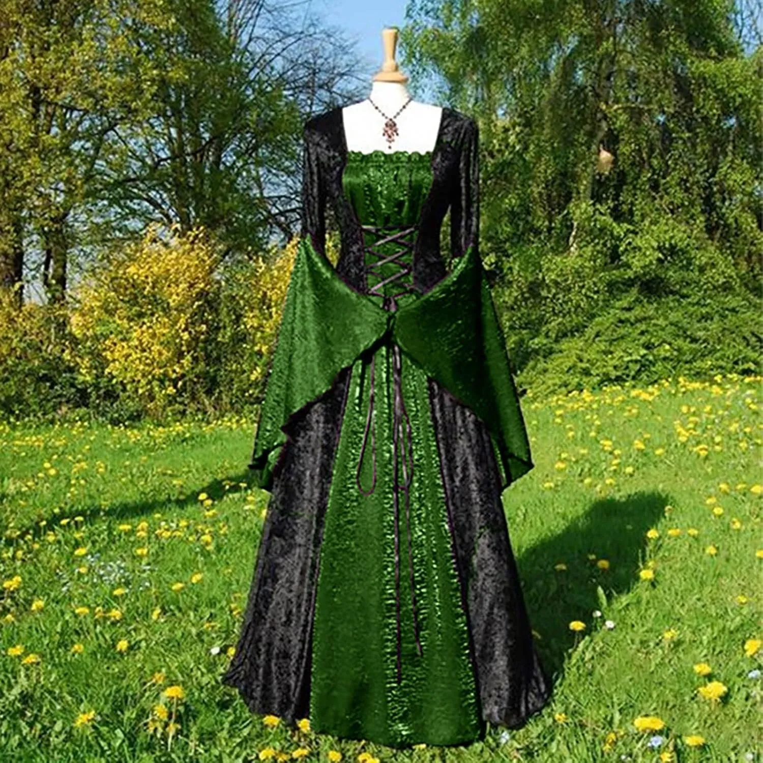 Halloween Costumes for Women Bell Sleeve Renaissance Dress Royal Court Ball Gowns Medieval Queen Victorian Costume