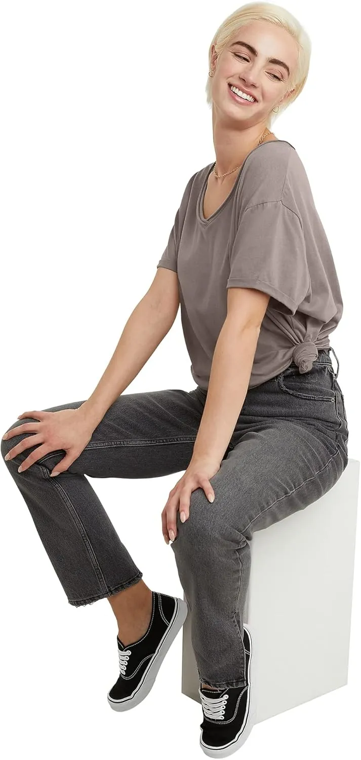 Hanes Women's Originals V-Neck Short Sleeve T-Shirt with Raw Edge, 100% Cotton Tee