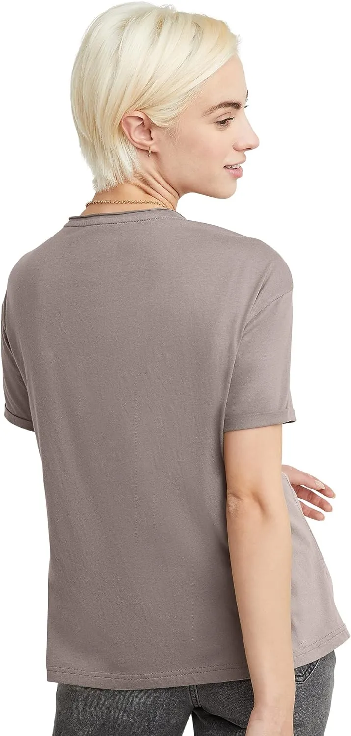 Hanes Women's Originals V-Neck Short Sleeve T-Shirt with Raw Edge, 100% Cotton Tee
