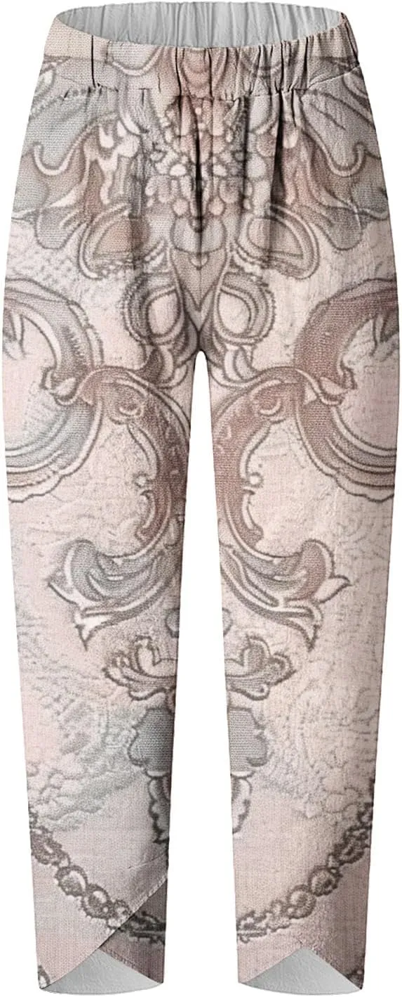 Harem Pants Women with Pockets High Waist Trendy Pattern Baggy Wide Leg Pants Summer Boho Palazzo Trousers 2025