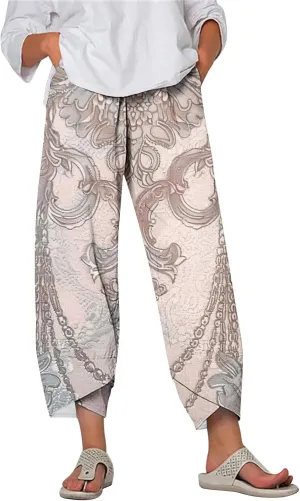 Harem Pants Women with Pockets High Waist Trendy Pattern Baggy Wide Leg Pants Summer Boho Palazzo Trousers 2025
