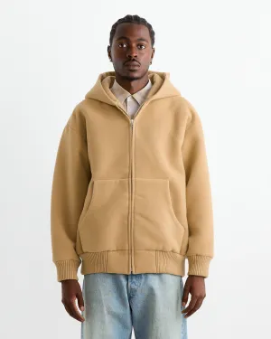 Heavy Wool Pile Zip Hoodie in Beige