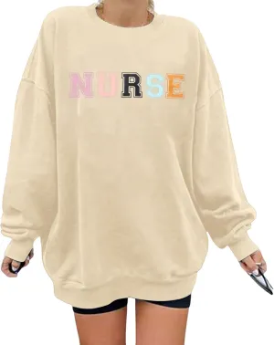 HEBBE Nurses Sweatshirts for Women Nursing Life Oversized Sweatshirt Nurse School Pullover Tops Registered Tee