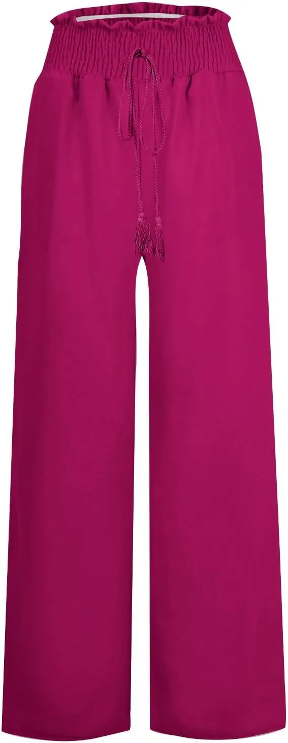 High Rise Trousers Women, High Waisted Palazzo Pants, Wide Leg Work Pants with Pockets for Comfort and Style