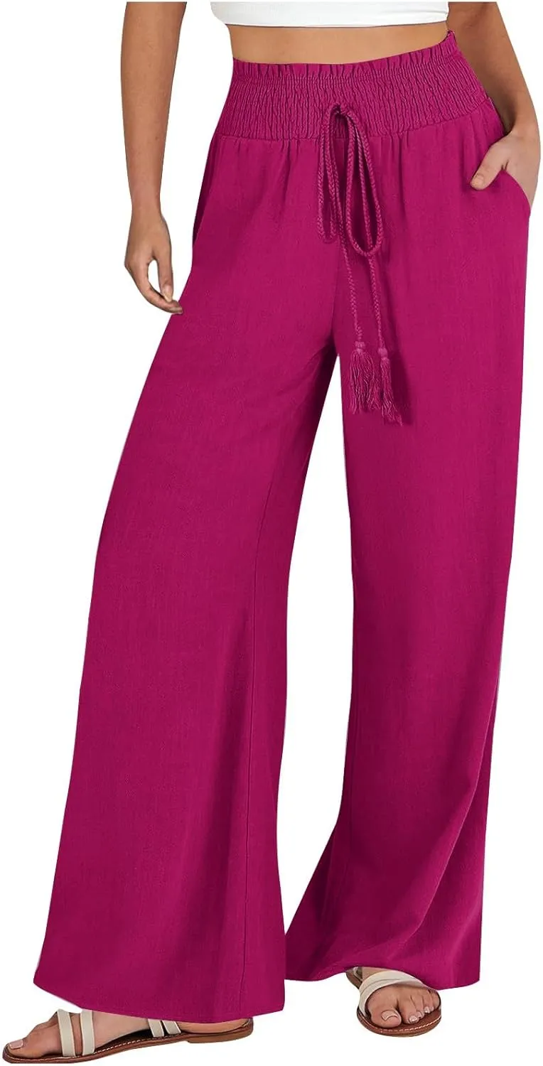 High Rise Trousers Women, High Waisted Palazzo Pants, Wide Leg Work Pants with Pockets for Comfort and Style