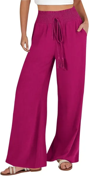 High Rise Trousers Women, High Waisted Palazzo Pants, Wide Leg Work Pants with Pockets for Comfort and Style