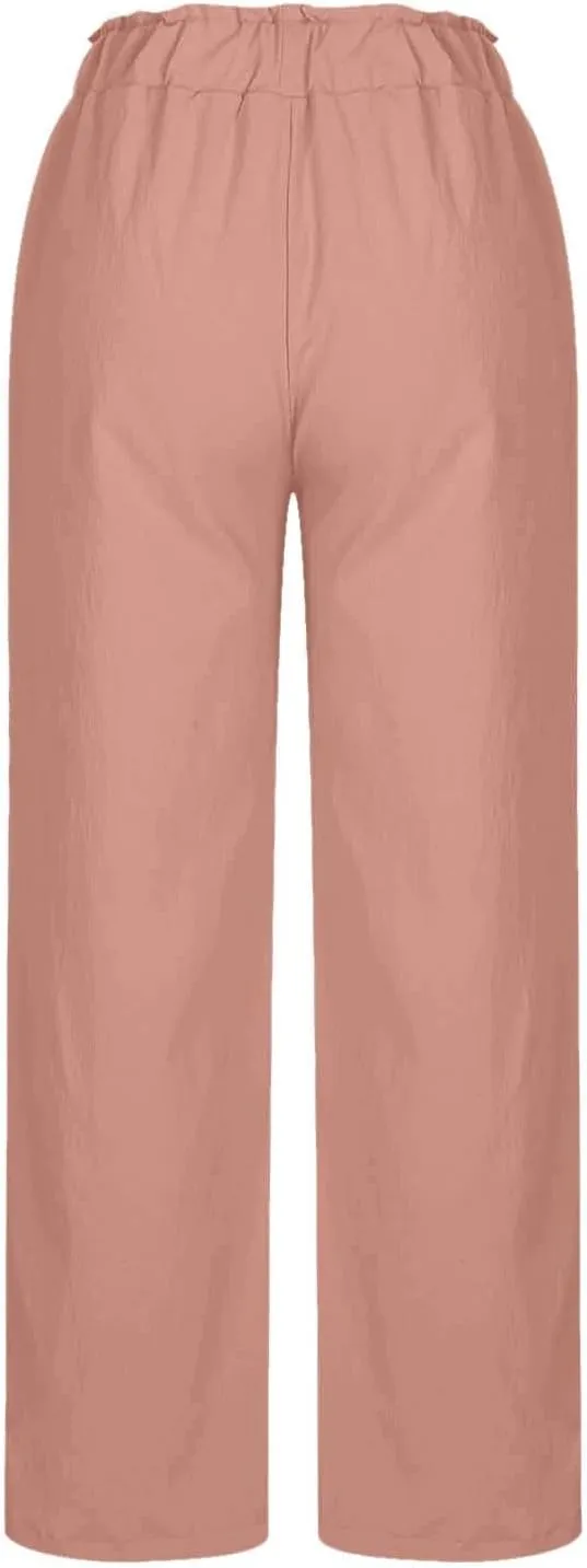 High Waisted Palazzo Pants Women Wide Leg Trousers, Casual Linen Pants with Pockets for Work or Lounge