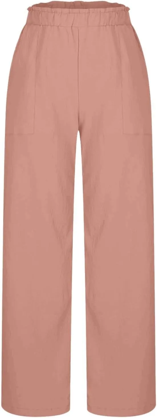High Waisted Palazzo Pants Women Wide Leg Trousers, Casual Linen Pants with Pockets for Work or Lounge