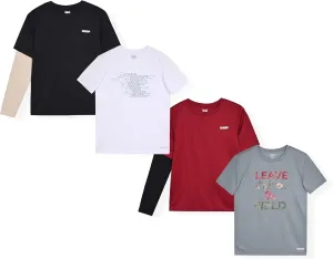Hind Boys T-Shirts for Kids 4-Pack Tee Shirts for Boys Clothing Youth Quick-Dry Long and Short Sleeve T Shirts