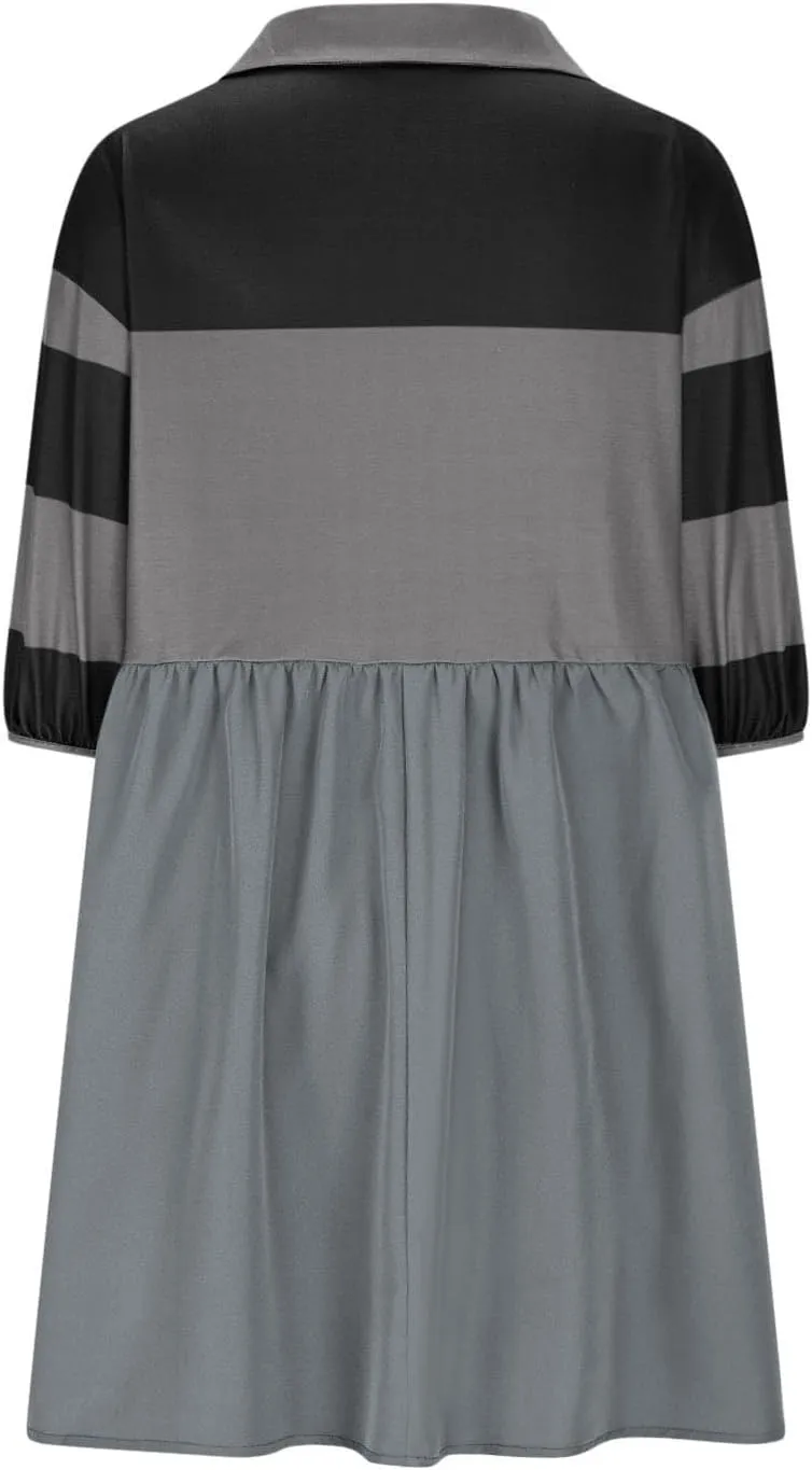 hlysgo Babydoll Dress for Women 2025 Summer Cute Short Sleeve V Neck Mini Dresses Casual Loose Fit A-Line Swing Shirt Dress