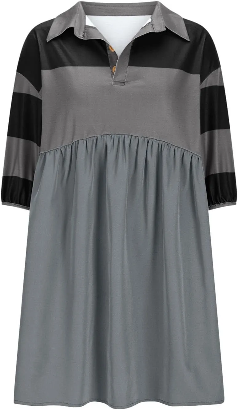hlysgo Babydoll Dress for Women 2025 Summer Cute Short Sleeve V Neck Mini Dresses Casual Loose Fit A-Line Swing Shirt Dress