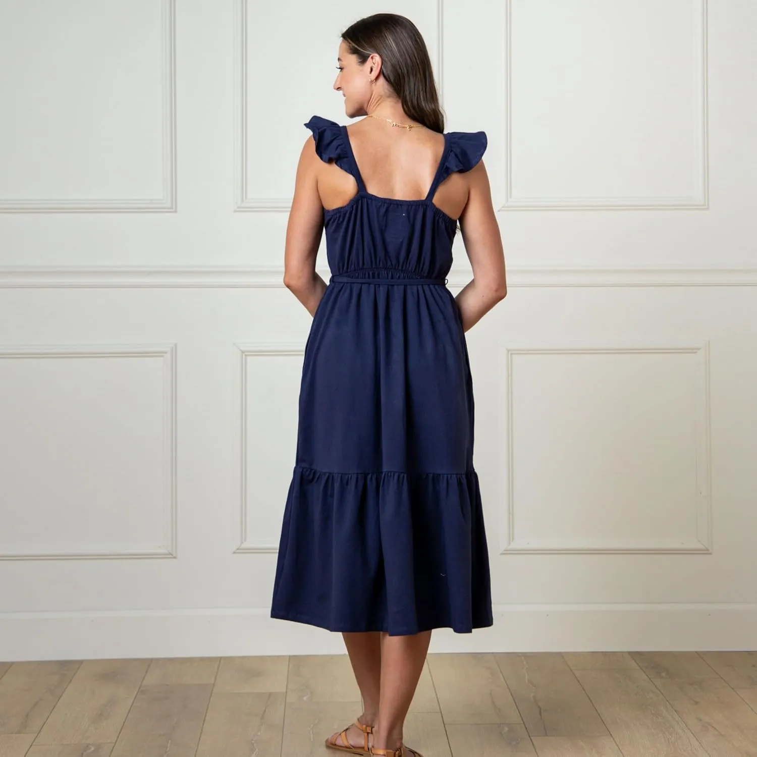 Hope & Henry Women's Short Sleeve Tie-Front Knit Dress
