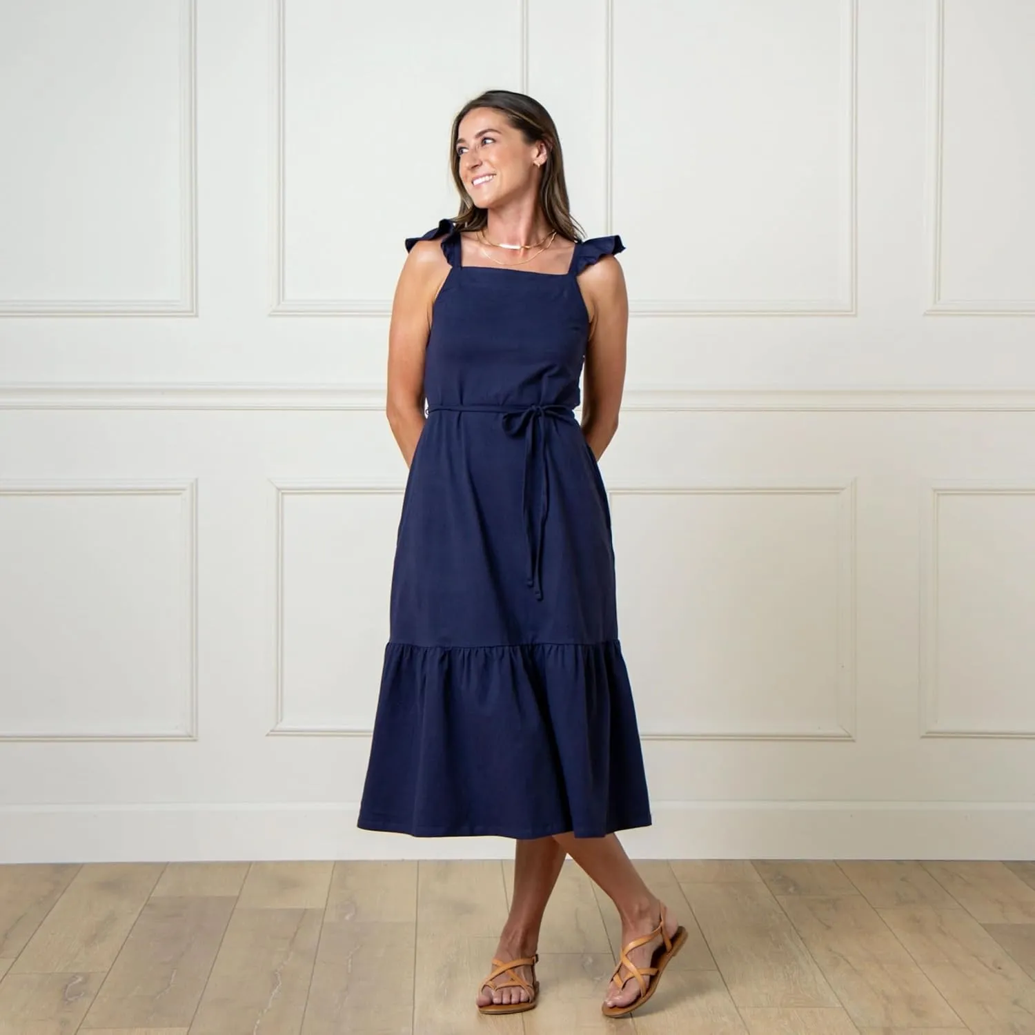 Hope & Henry Women's Short Sleeve Tie-Front Knit Dress