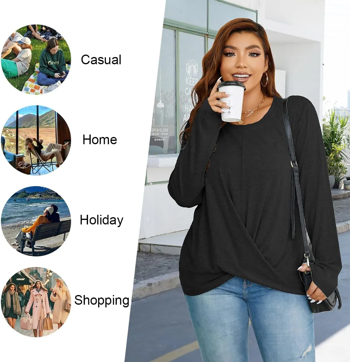 HOTGIFT Women's Long Sleeve Tunic Tops Casual Crewneck T-Shirts Front Twist Top Tee Blouse For Leggings