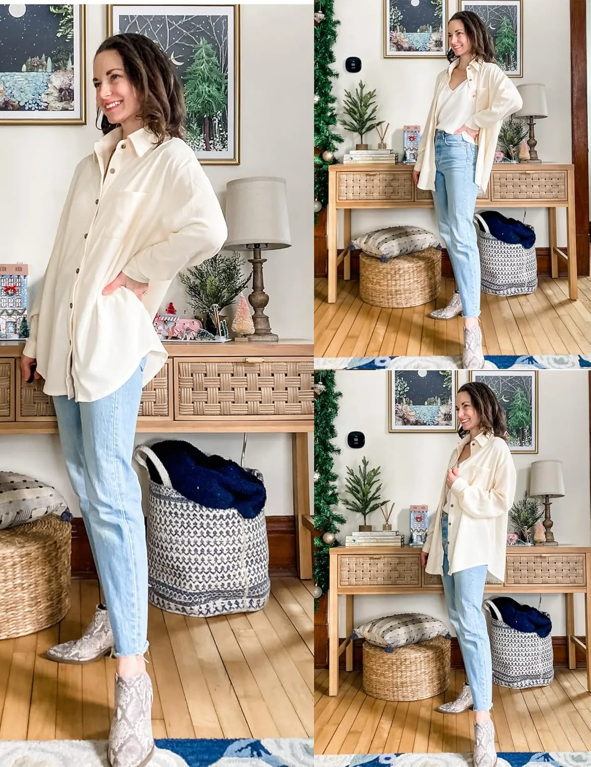 HOTOUCH Waffle Knit Button Down Shirts for Women Dressy Casual Work Tops Long Sleeve Loose Fit Shacket with Pocket