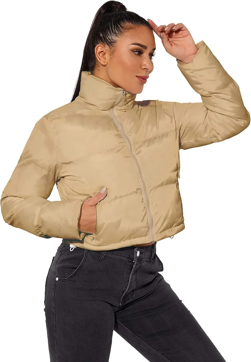 Hujoin Women's Crop Short Jacket Cropped Puffer Fashion Jackets for Women Warm Winter Lightweight Coat