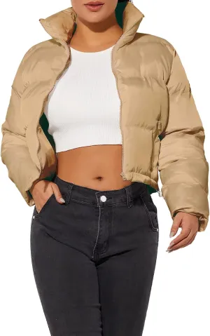 Hujoin Women's Crop Short Jacket Cropped Puffer Fashion Jackets for Women Warm Winter Lightweight Coat