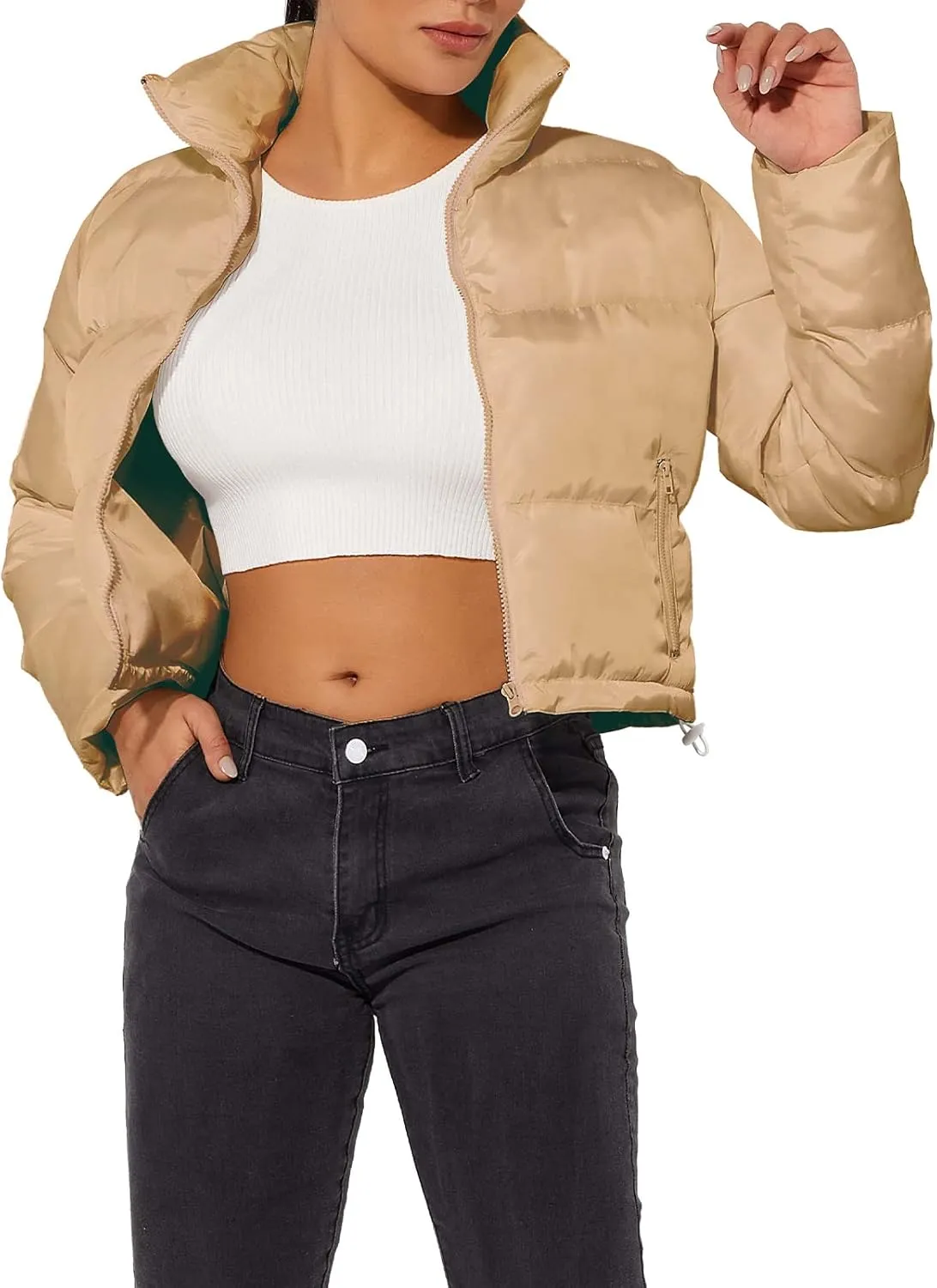 Hujoin Women's Crop Short Jacket Cropped Puffer Fashion Jackets for Women Warm Winter Lightweight Coat