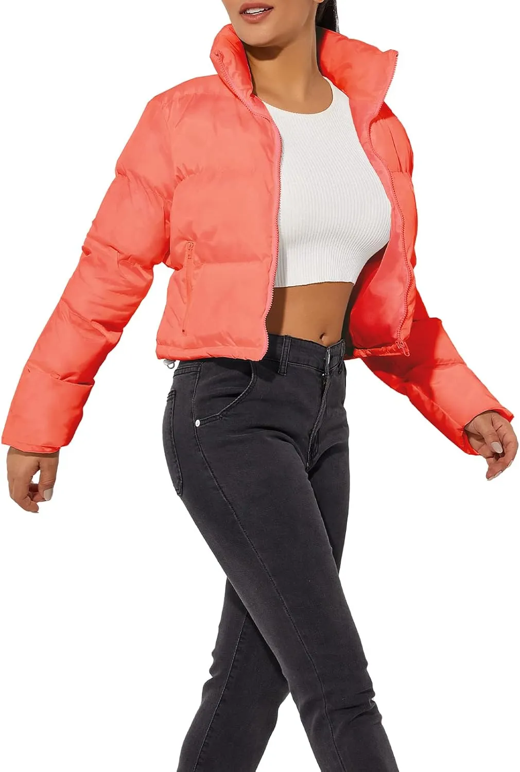 Hujoin Women's Crop Short Jacket Cropped Puffer Fashion Jackets for Women Warm Winter Lightweight Coat
