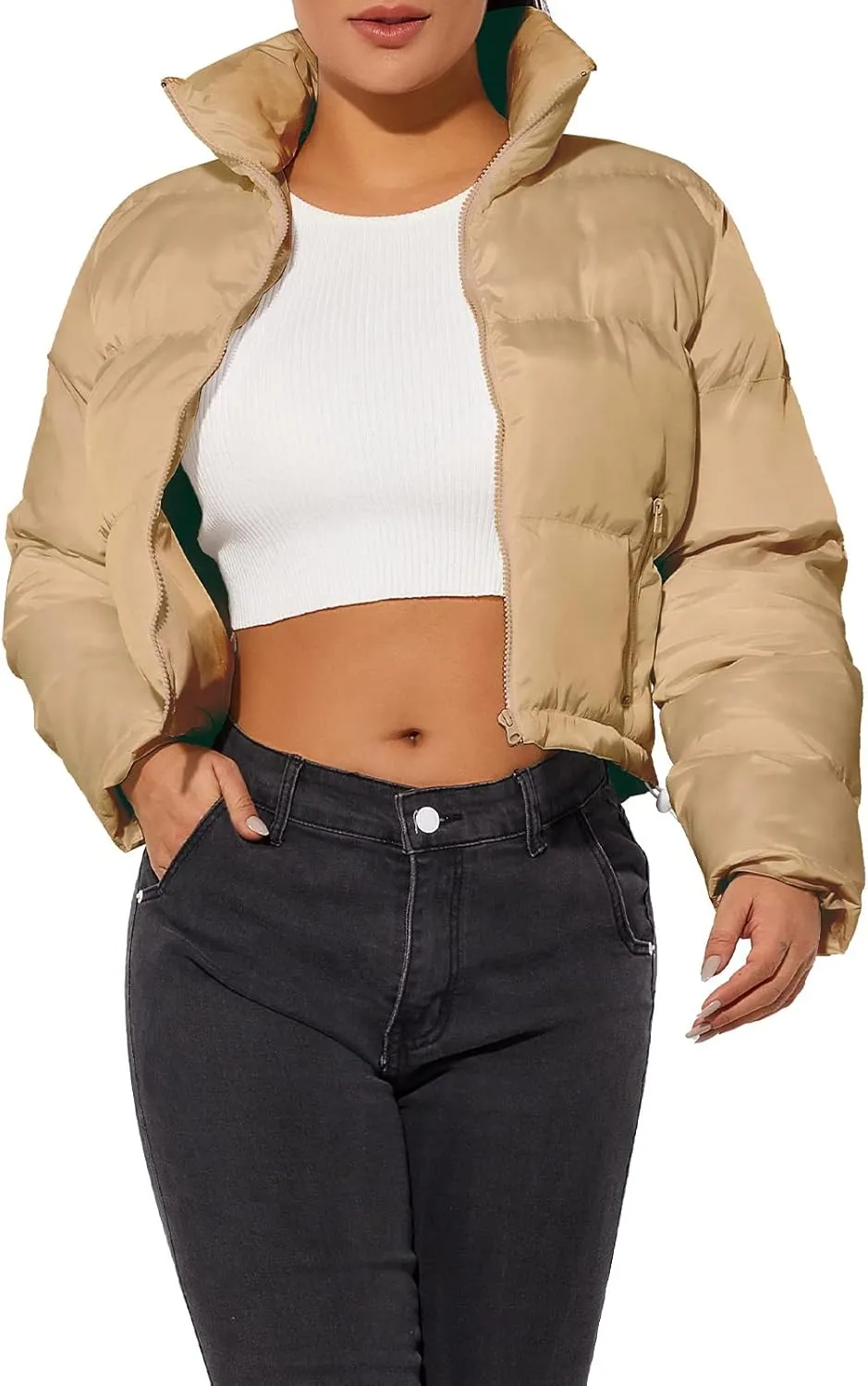 Hujoin Women's Crop Short Jacket Cropped Puffer Fashion Jackets for Women Warm Winter Lightweight Coat
