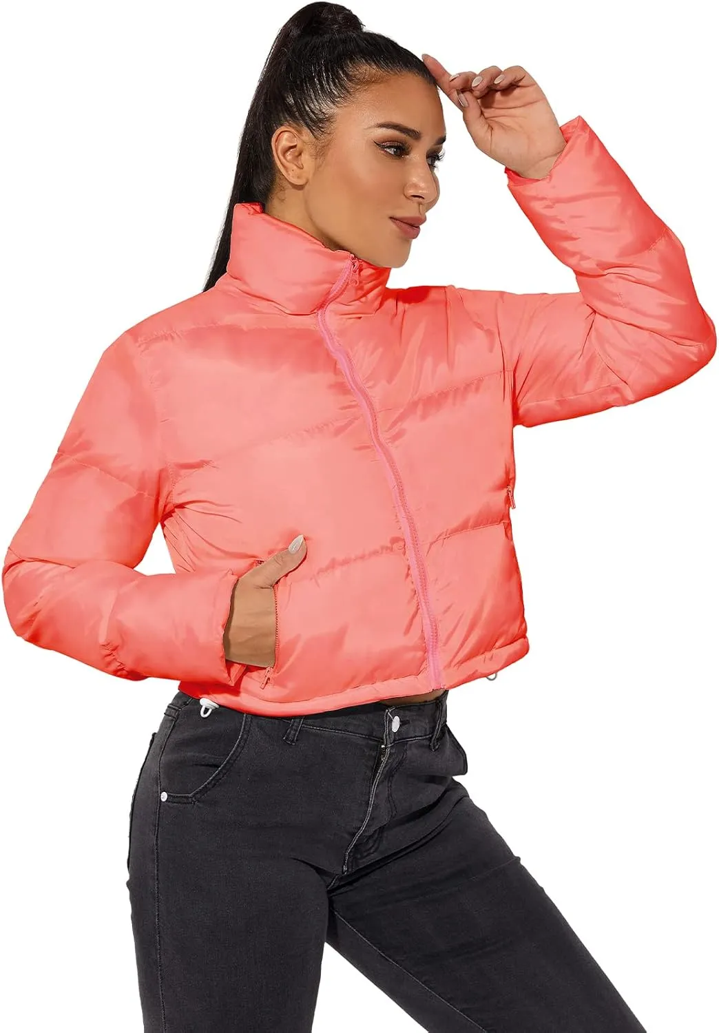 Hujoin Women's Crop Short Jacket Cropped Puffer Fashion Jackets for Women Warm Winter Lightweight Coat