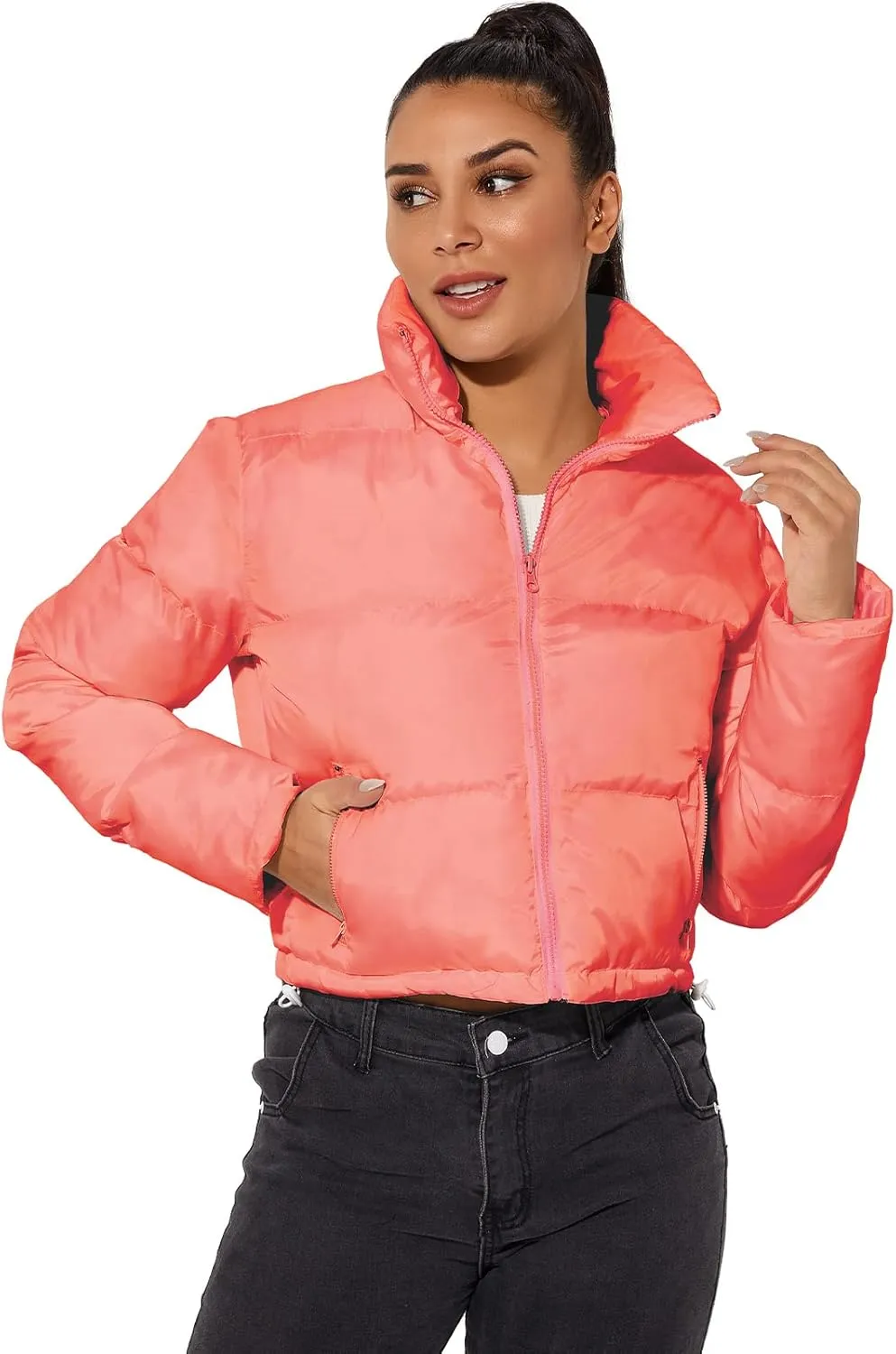 Hujoin Women's Crop Short Jacket Cropped Puffer Fashion Jackets for Women Warm Winter Lightweight Coat