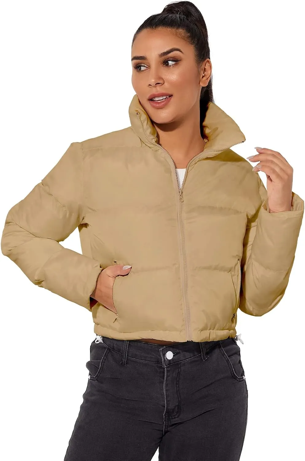 Hujoin Women's Crop Short Jacket Cropped Puffer Fashion Jackets for Women Warm Winter Lightweight Coat
