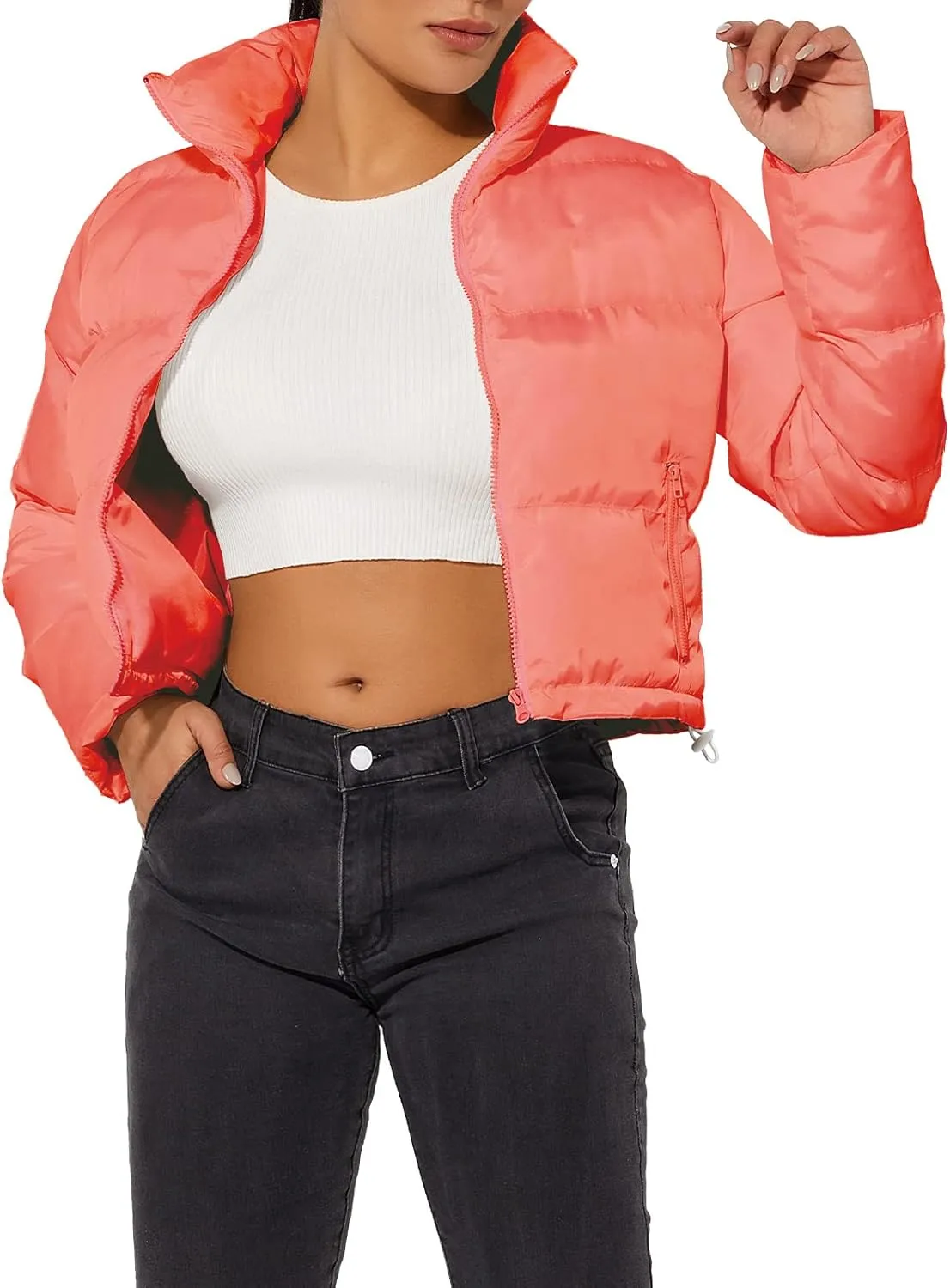 Hujoin Women's Crop Short Jacket Cropped Puffer Fashion Jackets for Women Warm Winter Lightweight Coat