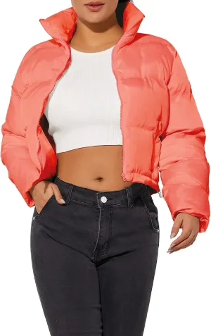 Hujoin Women's Crop Short Jacket Cropped Puffer Fashion Jackets for Women Warm Winter Lightweight Coat