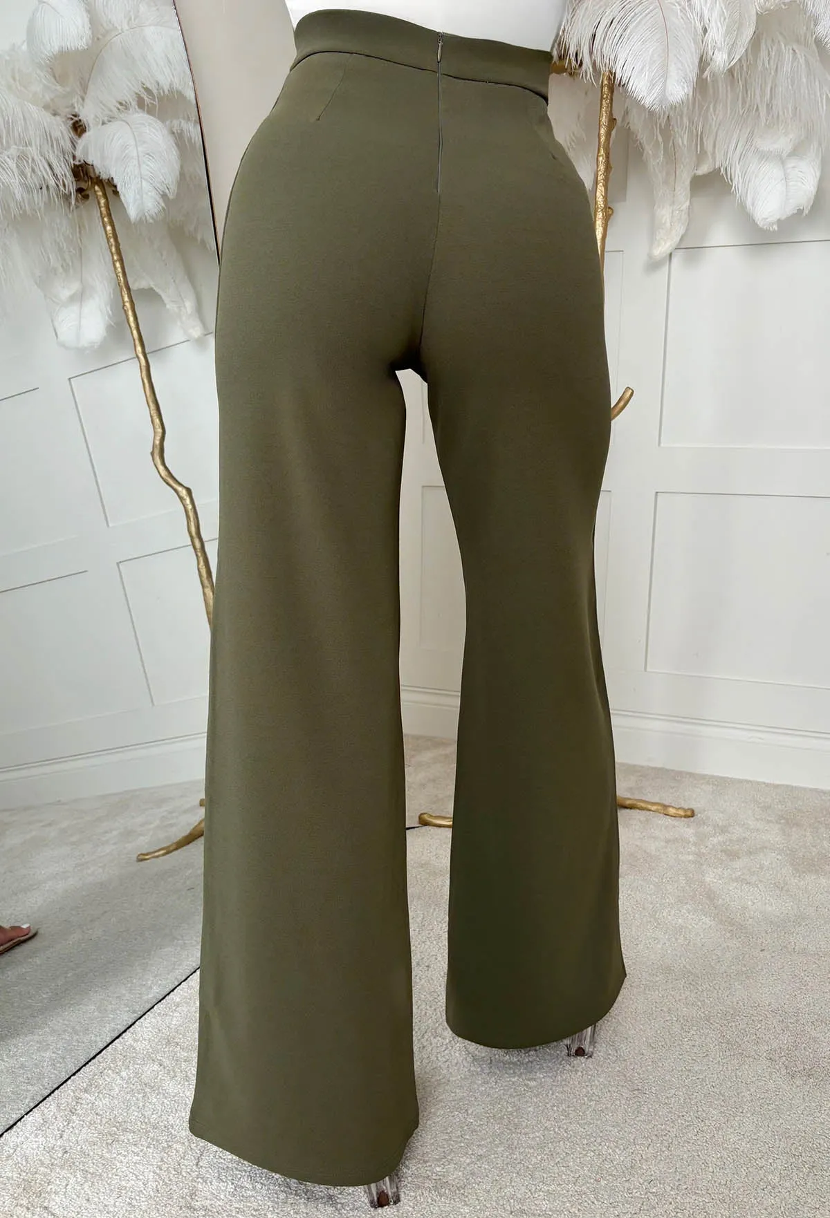 I See Fire Khaki High Waisted Wide Leg Trousers