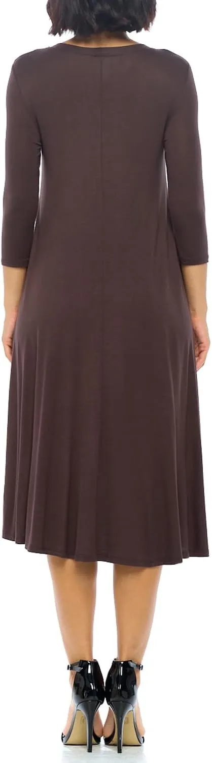 iconic luxe Women's Swing Midi Dress  3/4 Sleeve Flowy A-Line Tunic  Soft, Stretchy, Comfortable, and Versatile