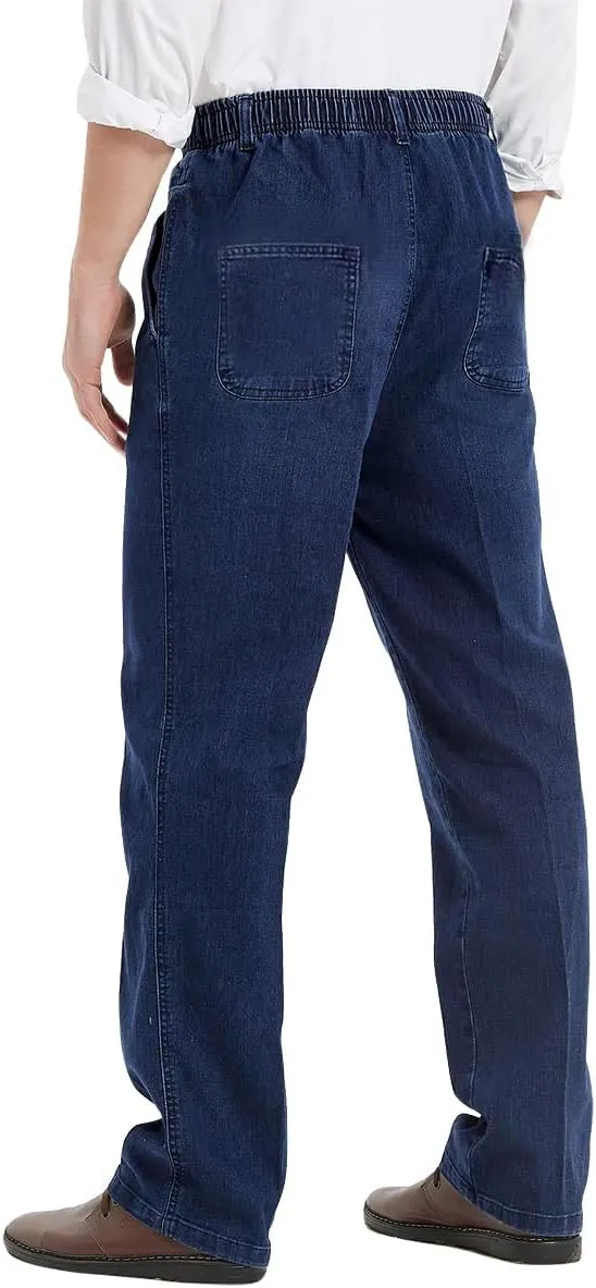 IDEALSANXUN Mens Elastic Waist Jeans with Zipper and Button