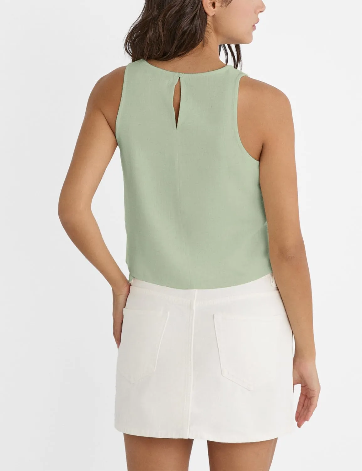 IDEALSANXUN Womens Linen Tank Tops Spring Summer Cute Crewneck Sleeveless Shirts