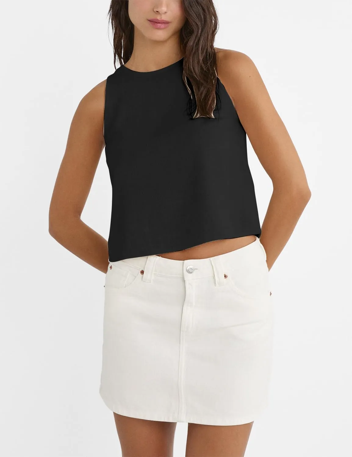 IDEALSANXUN Womens Linen Tank Tops Spring Summer Cute Crewneck Sleeveless Shirts