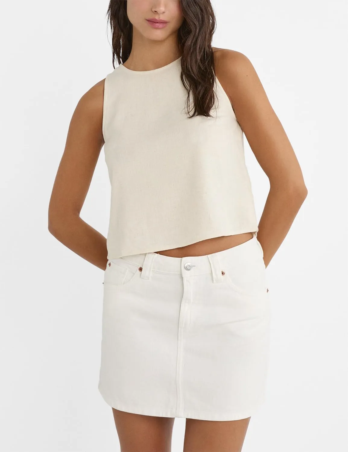 IDEALSANXUN Womens Linen Tank Tops Spring Summer Cute Crewneck Sleeveless Shirts
