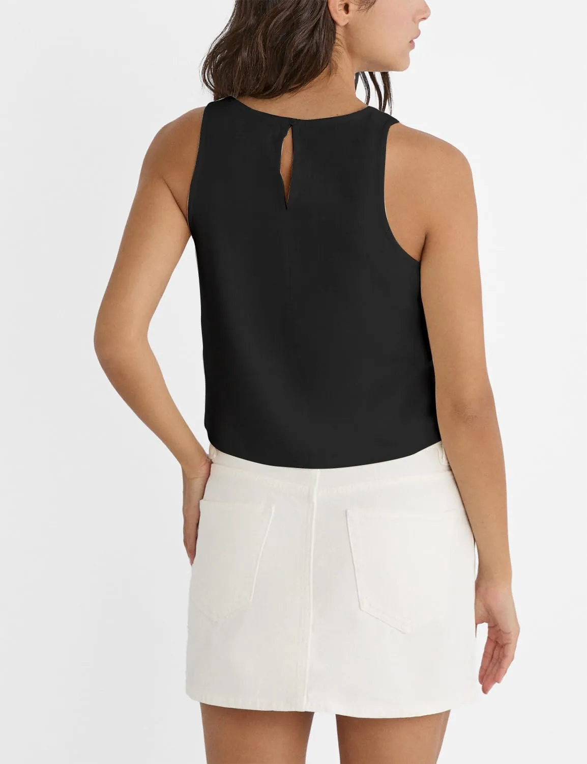 IDEALSANXUN Womens Linen Tank Tops Spring Summer Cute Crewneck Sleeveless Shirts