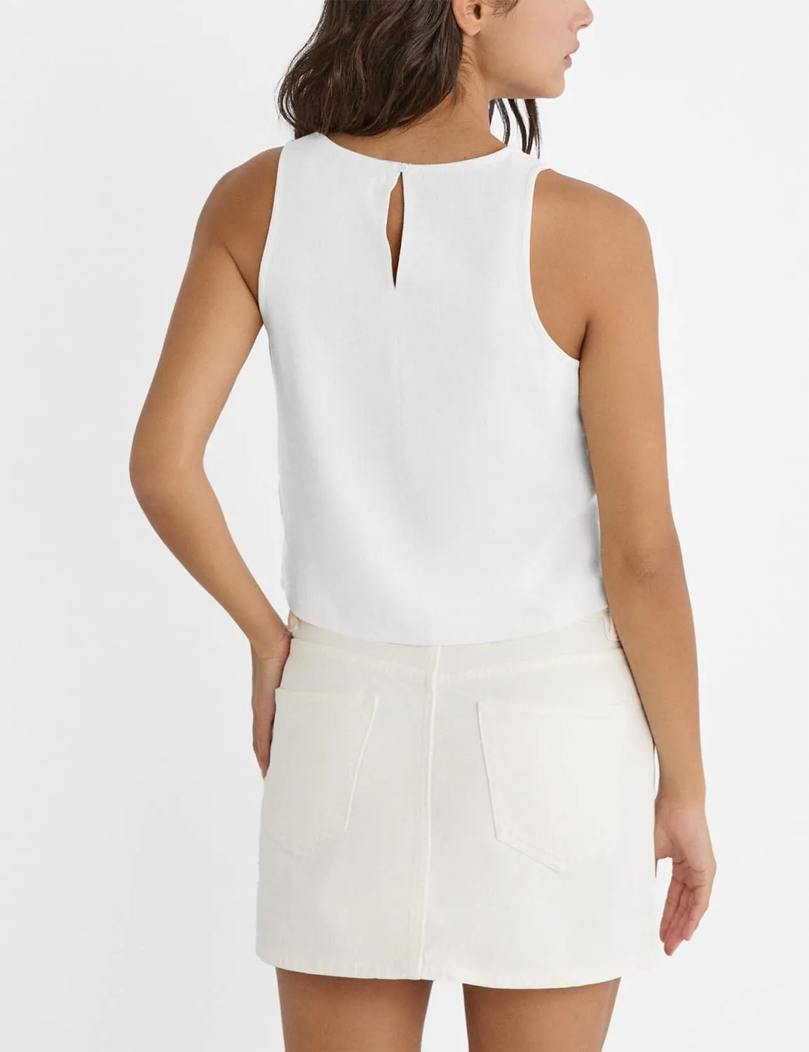 IDEALSANXUN Womens Linen Tank Tops Spring Summer Cute Crewneck Sleeveless Shirts