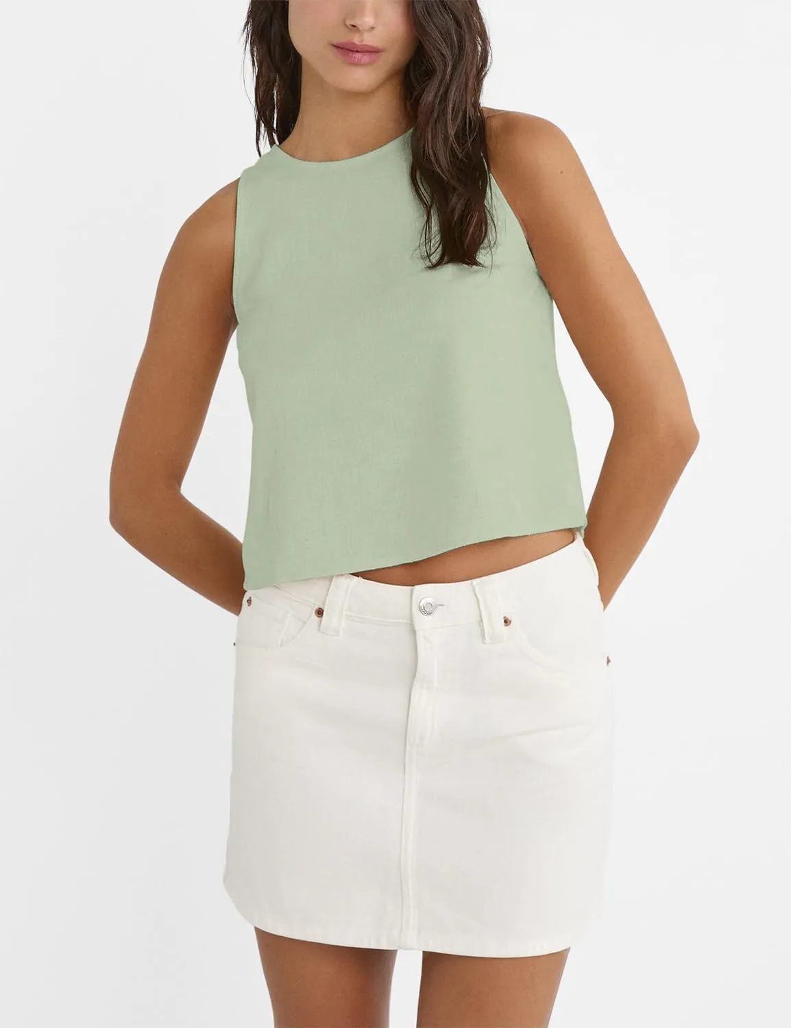 IDEALSANXUN Womens Linen Tank Tops Spring Summer Cute Crewneck Sleeveless Shirts