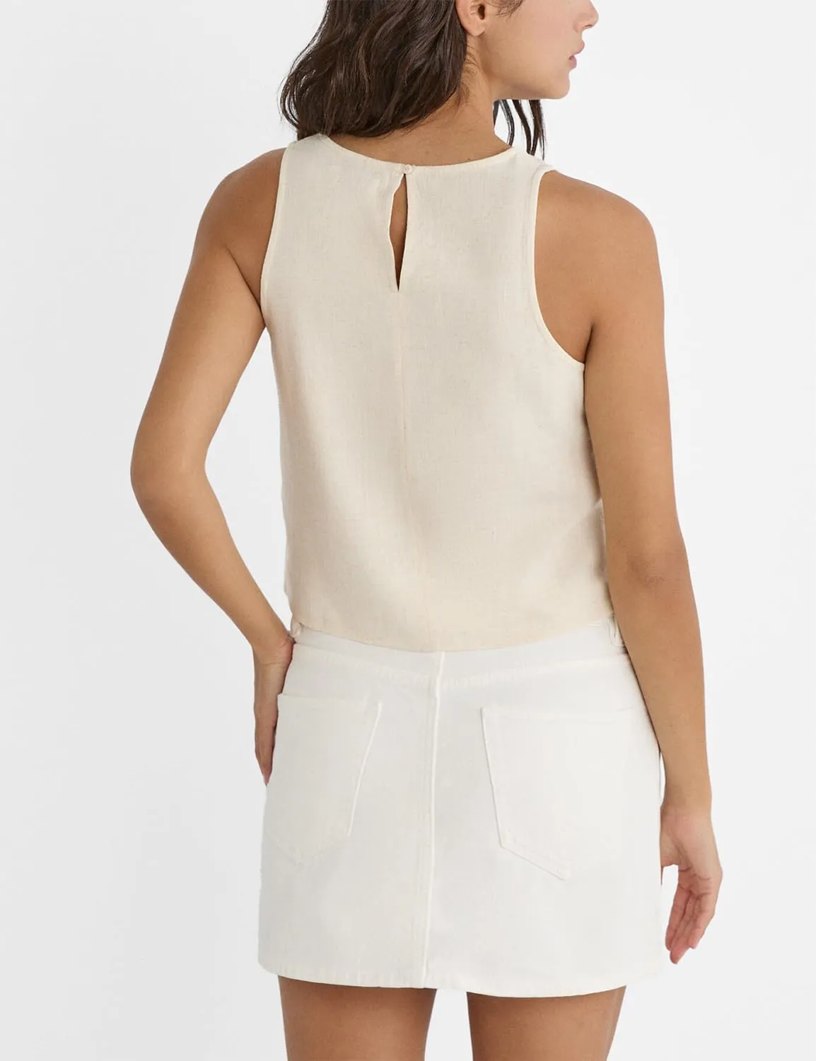 IDEALSANXUN Womens Linen Tank Tops Spring Summer Cute Crewneck Sleeveless Shirts