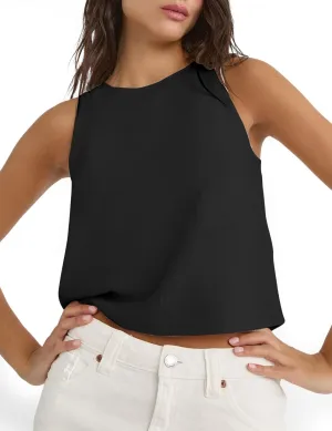 IDEALSANXUN Womens Linen Tank Tops Spring Summer Cute Crewneck Sleeveless Shirts