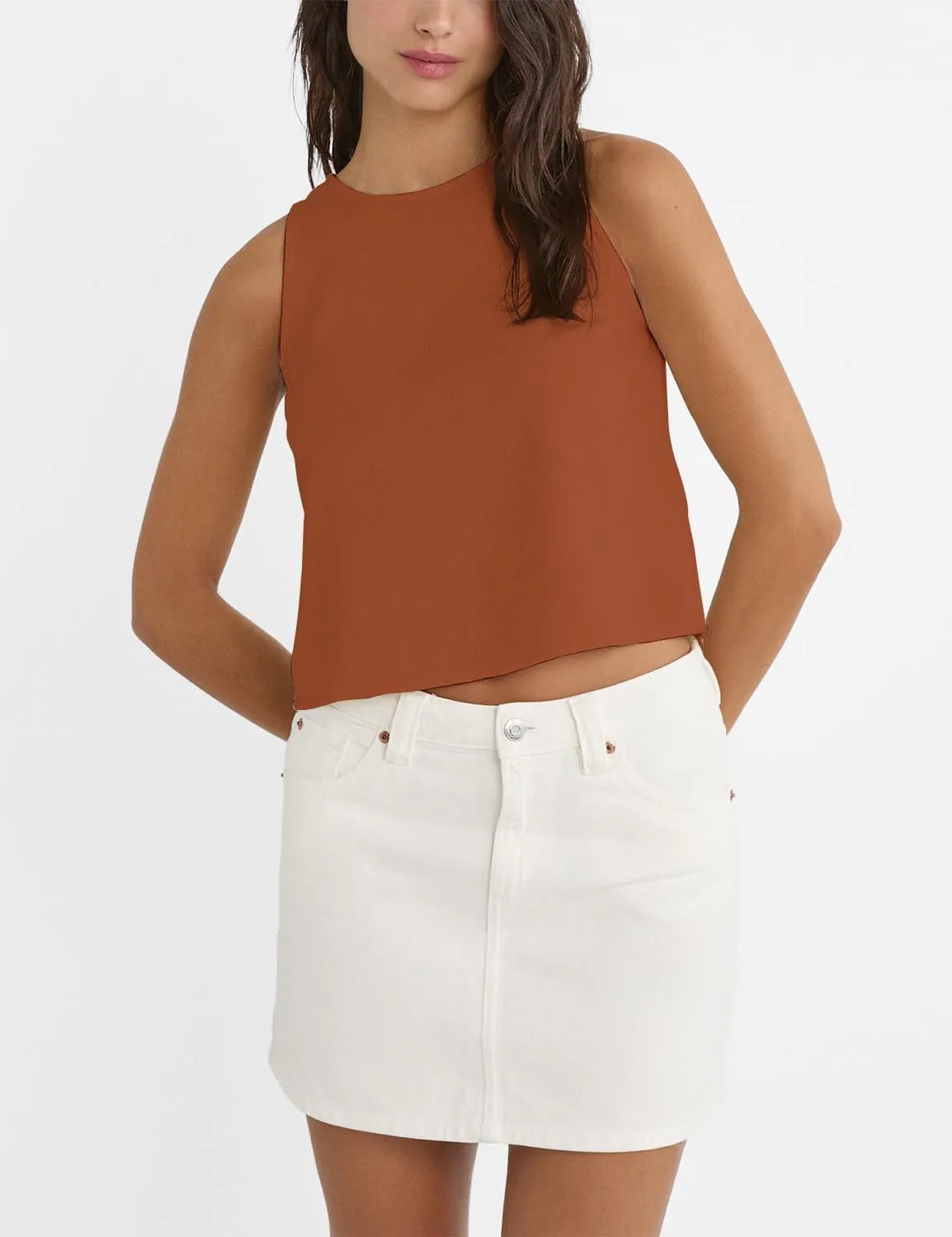 IDEALSANXUN Womens Linen Tank Tops Spring Summer Cute Crewneck Sleeveless Shirts