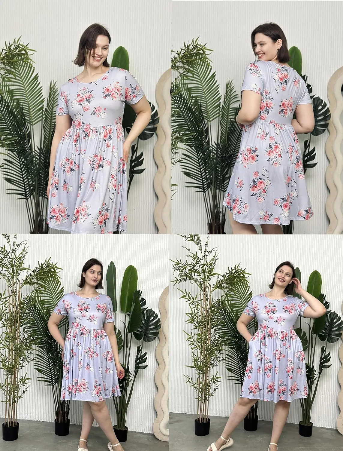 IN'VOLAND Womens Plus Size Summer Dress Short Sleeve Casual Mini Dresses Empire Waist T-Shirt Dress with Pockets