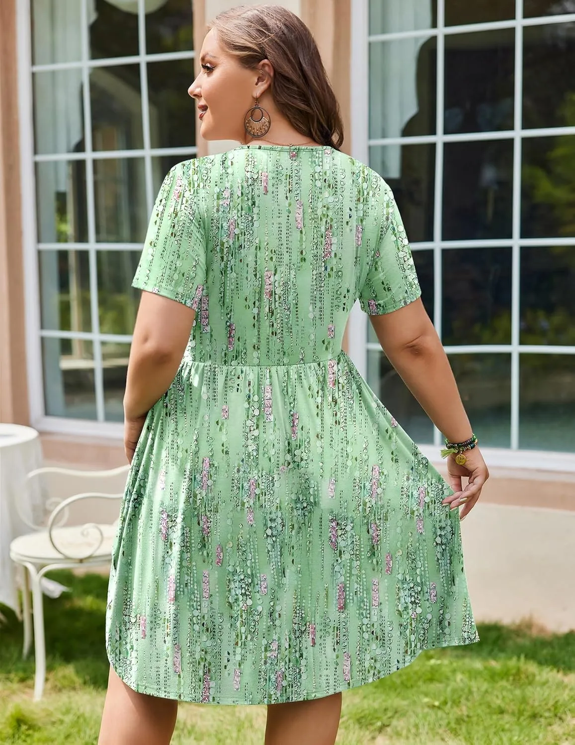 IN'VOLAND Womens Plus Size Summer Dress Short Sleeve Casual Mini Dresses Empire Waist T-Shirt Dress with Pockets